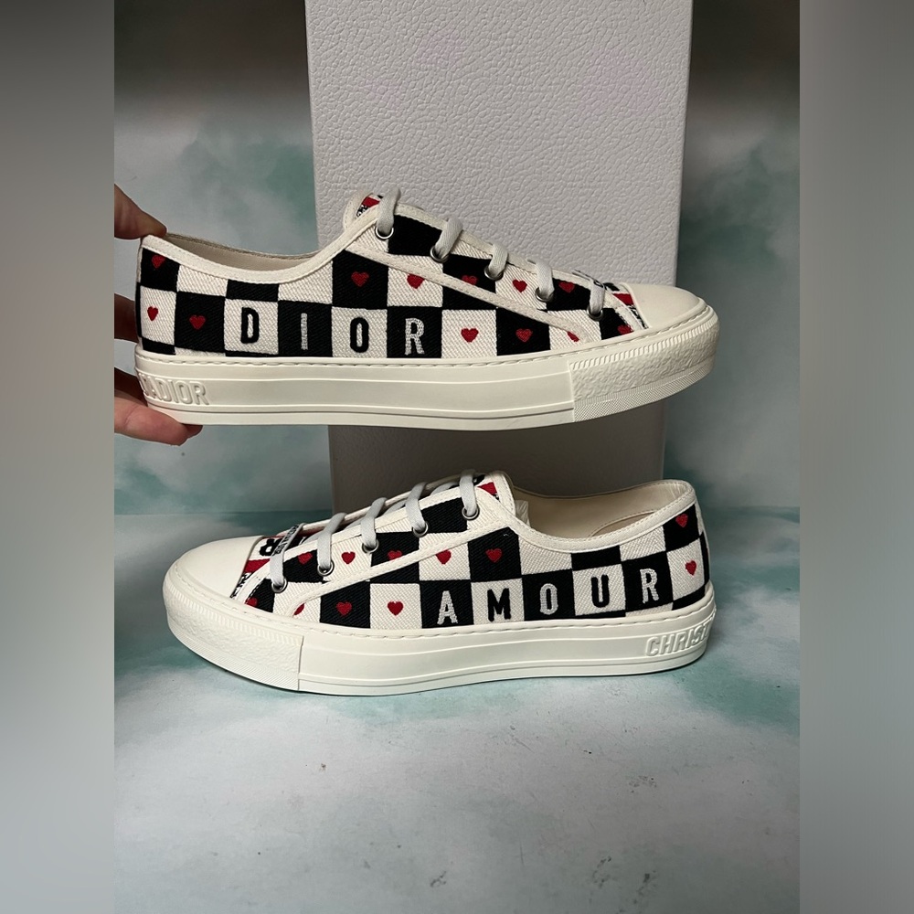 Christian Dior Dioramour Walk'N'Dior Low Top Sneakers Black/White/Red Sz 42 / 12 - Picture 4 of 11